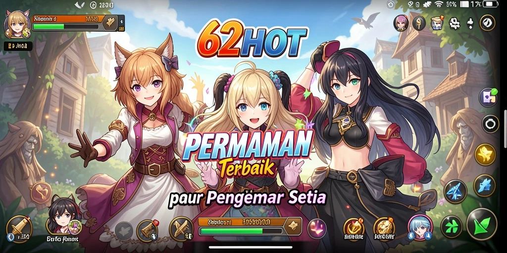 Tampilan gameplay 62HOT menampilkan aksi pertarungan karakter Anime yang menegangkan.