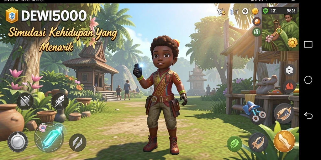 Gameplay DEWI5000 yang menampilkan karakter dan interaksi sosial.