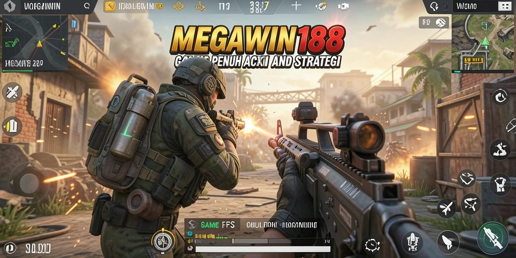 Screenshot dari gameplay MEGAWIN188 dengan aksi menegangkan di arena FPS.