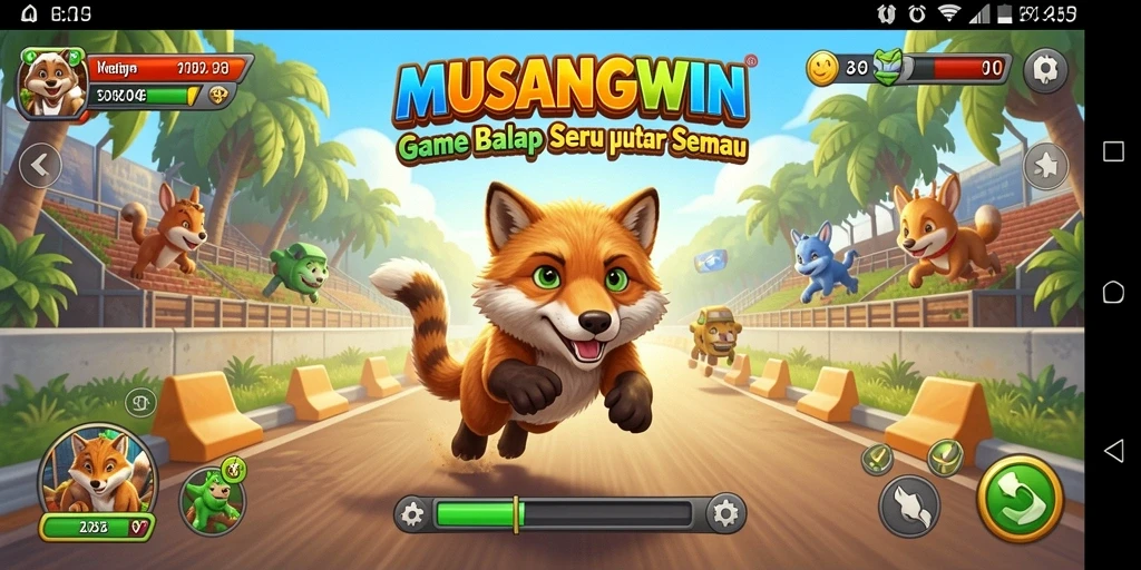 Tampilan gameplay seru dari MUSANGWIN dengan lintasan balap yang menantang.